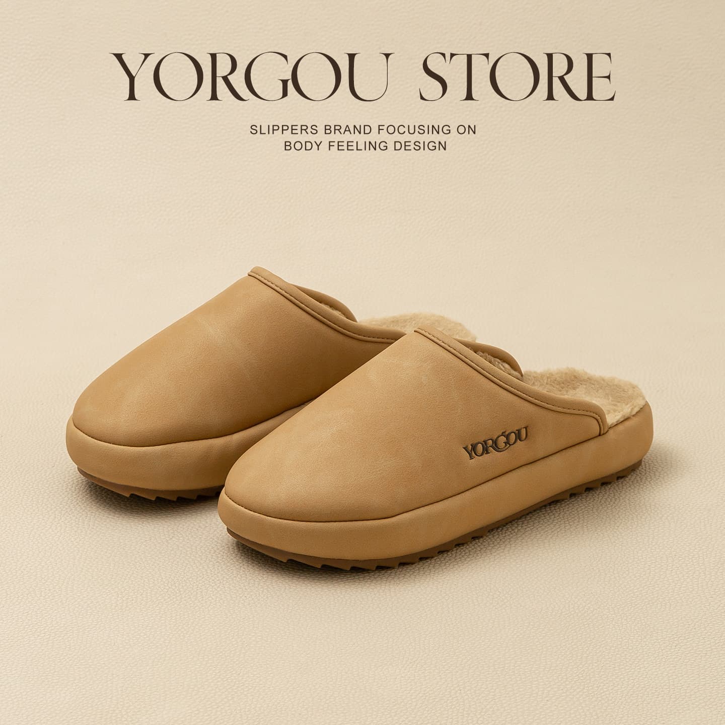 Yuangang High-end Waterproof Cotton Slippers Women's Autumn/Winter Indoor Warm Plush Home Office Fluffy Slippers Men