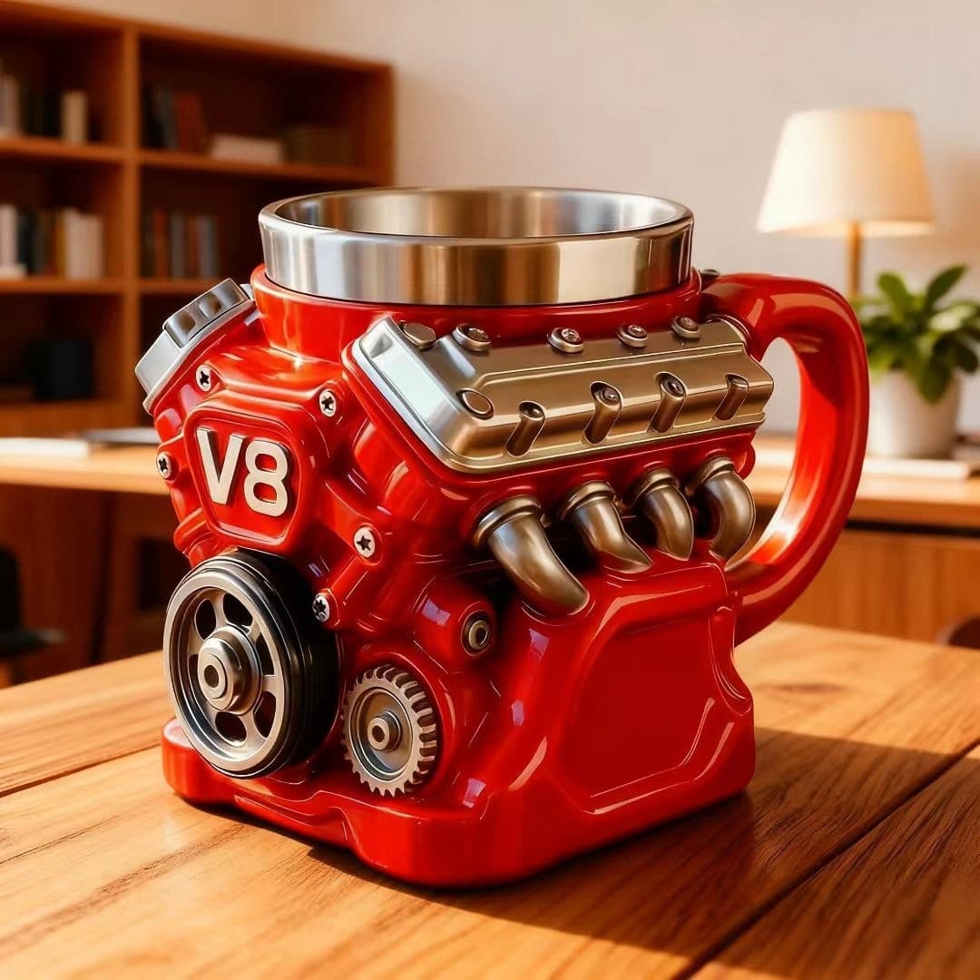 Cross-border new product V8 engine mug Retro Engine Coffee Mug resin stainless steel coffee cup