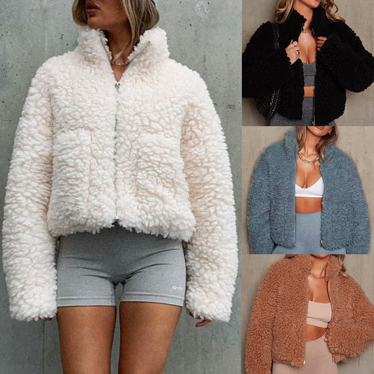 2026 Autumn/Winter European and American Cross-Border Women's Clothing Amazon New Style Plush Cardigan Short Jacket Lambswool Coat Women's