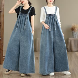 Spring/summer/fall extended jumpsuit, loose vintage slim denim overalls, plus size overalls