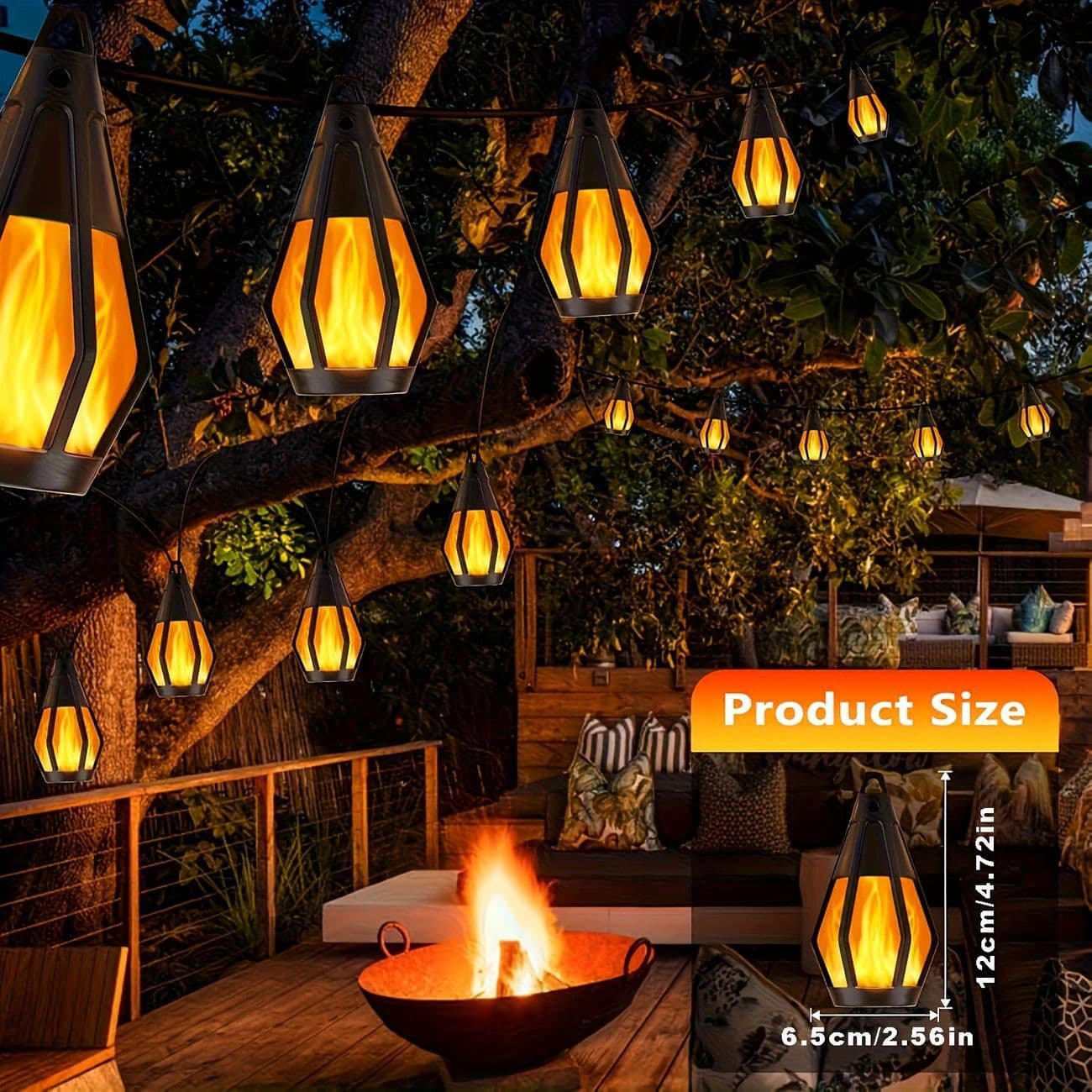 Cross-border new solar string light flame lamp outdoor waterproof induction garden courtyard camping atmosphere decorative lighting