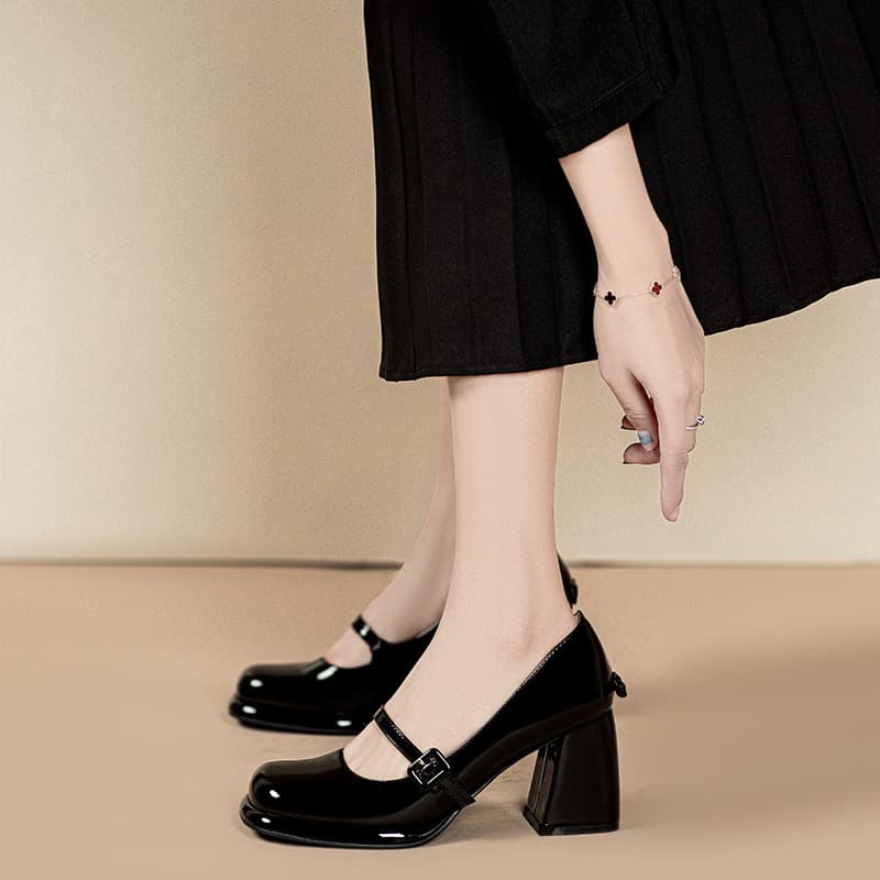 TEAHOO Mary Jane Women Shoes Retro Black High Heels JK Lolita Student Waterproof Platform Height Increasing Chunky Heel Pumps