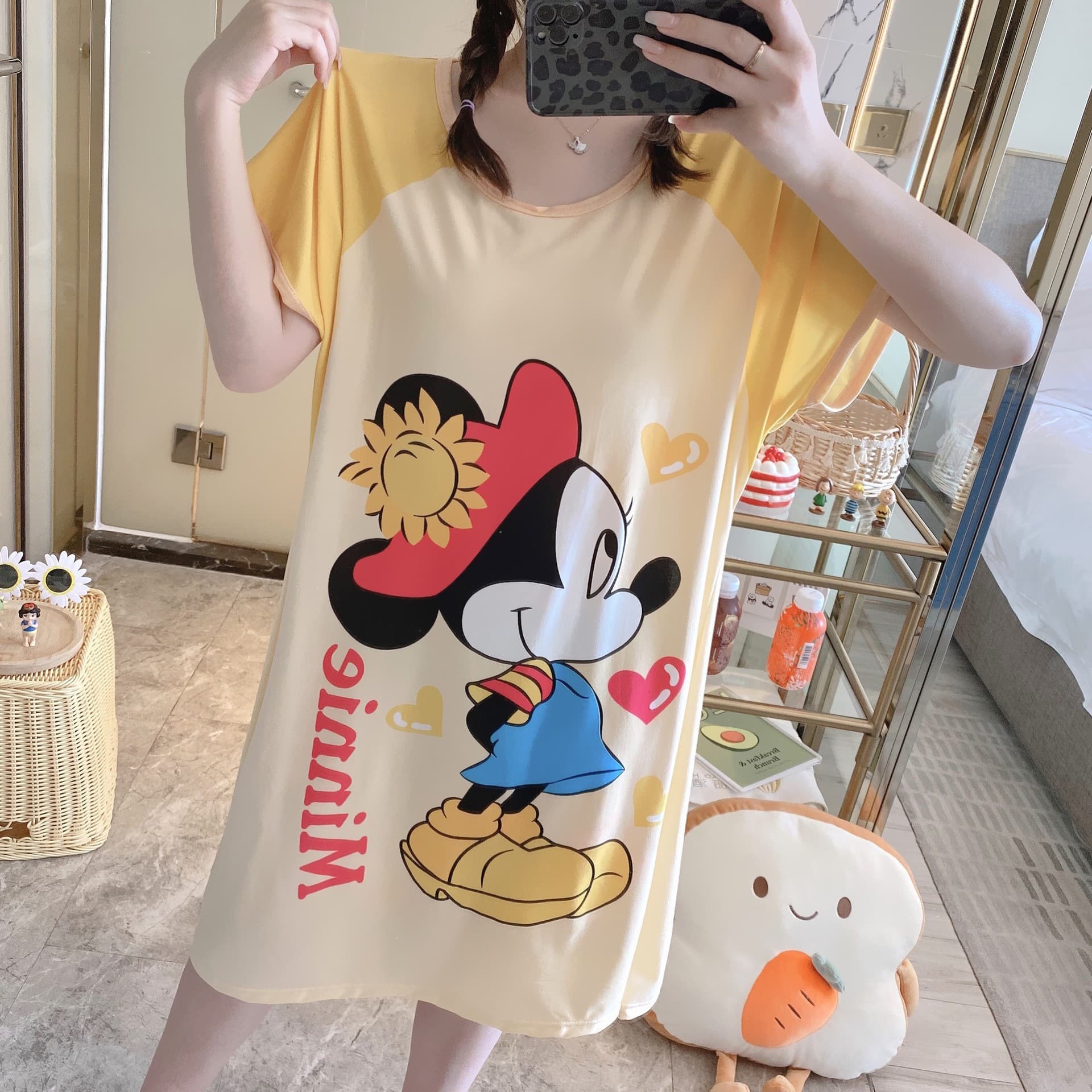 Actual Video: Southeast Asia Cheap Loose Plus Size 180 Jin Thick Summer Short Sleeve Women's Pajamas Home Clothes Sleep Dress