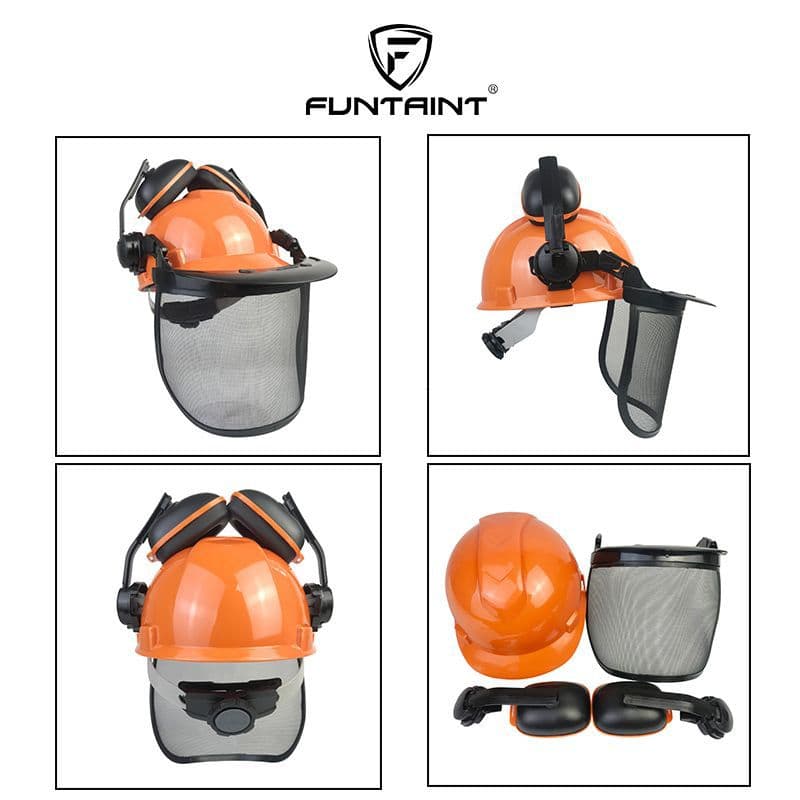 Logging Safety Helmet with Wire Mesh Face Shield and Ear Muffs Set, Lawn Mower Protective Helmet, Cross-Border E-commerce Amazon Compatible