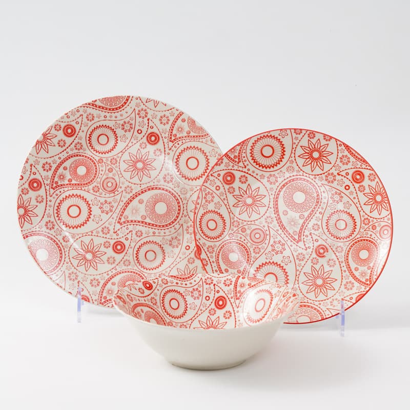 (Foreign trade export) Ceramic printed ins style tableware set 18-piece tableware pink moonlight plate bucket bowl noodle bowl