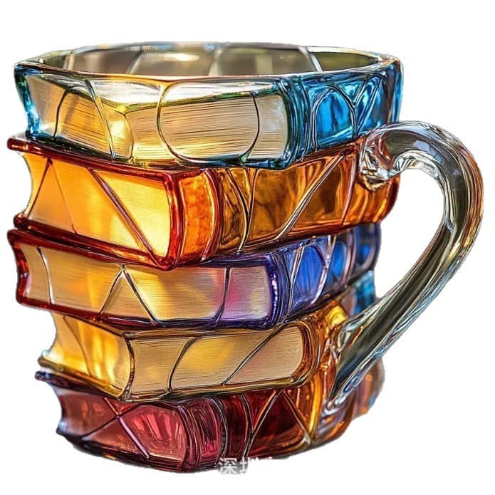New Cross-Border Painted Book Mug Literary Art Lover Glass Painted Book Cup