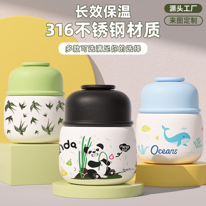 316 Cartoon Portable Large Capacity Stainless Steel Insulated Cup with Handle, Unisex Customizable Thermal Cooker and Water Bottle