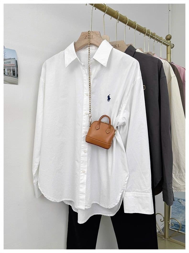 Pony Embroidery Shirt Women 2025 Summer Loose Thin Sun Protection Blouse Fashion Casual Long Sleeve Cardigan Top for Women