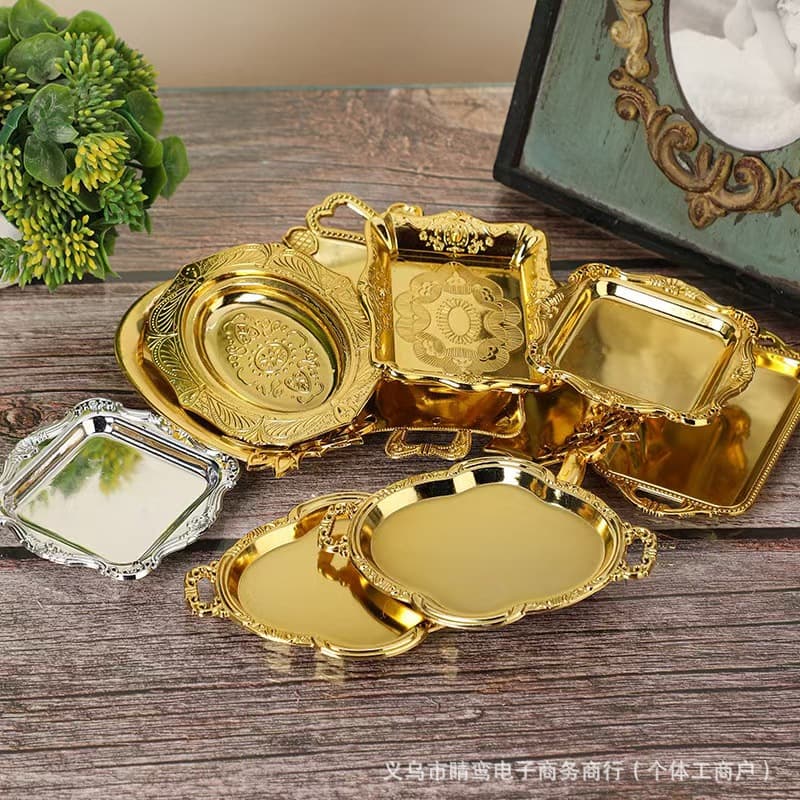 Creative New Electroplated Gold Small Tray Holiday Snack Cake Plate Party Favor Wedding Table Decoration Plate