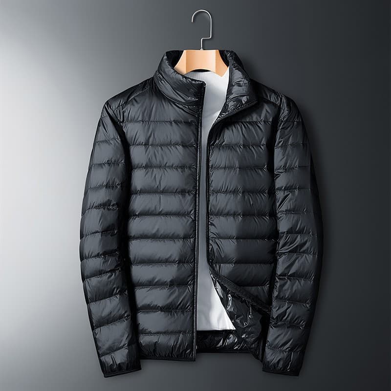 Men's Lightweight Cotton Down Jacket Stand Collar Fashionable Casual Winter Outerwear Couple's Coat Trendy Polyester Fiber