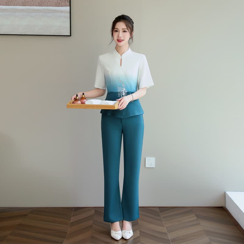 A9078 New Style Beauty Salon Work Uniform for Women, Beautician, Foot Bath Spa Technician, SPA Health Center Set, Short Sleeve