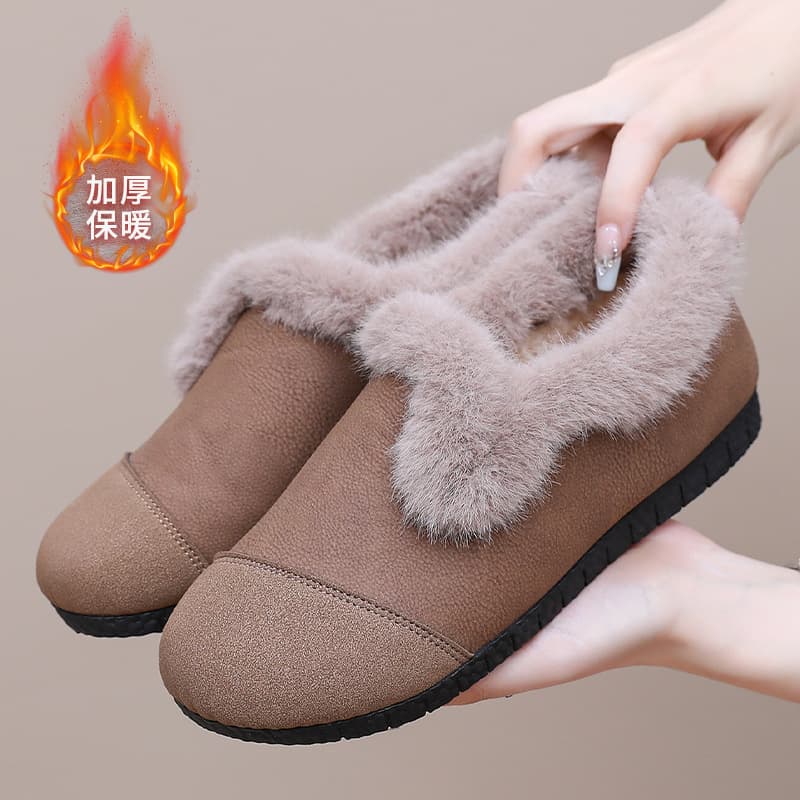 Winter New Mom Shoes Slip-on Maternity Shoes Retro Bean Shoes Plush Warm Anti-slip Mom Shoes