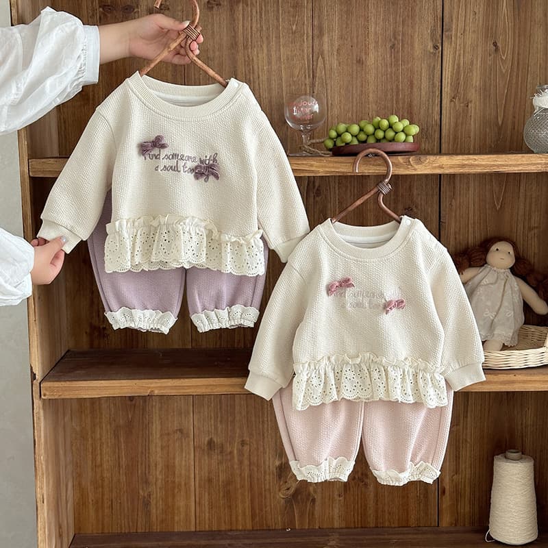 Baby Clothes Spring and Autumn Separates Set Girls' Outfit Stylish Letter Bow Embroidered Two-Piece Set