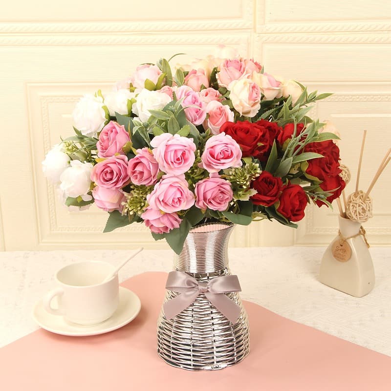 Artificial 10-Head Small Rose Austin Rose Fake Flowers Home Living Room Decoration Arrangement Bouquet