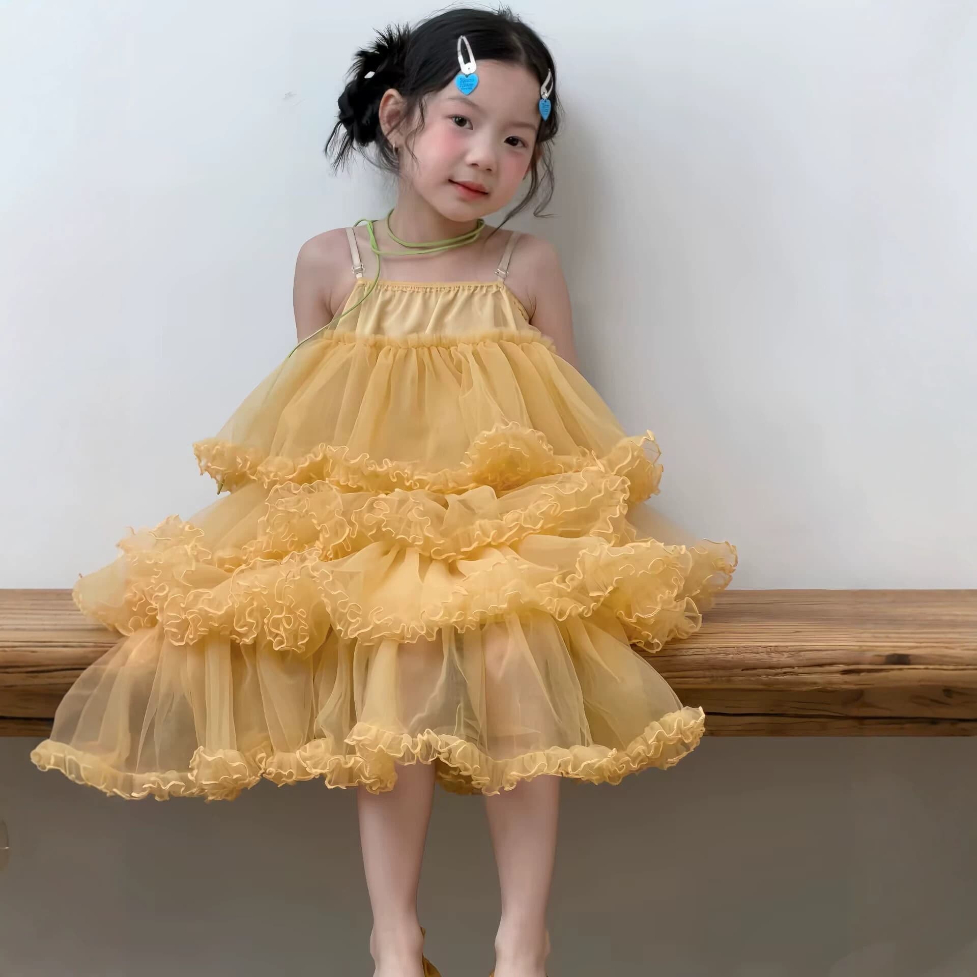 Girls' Vest Dress Children's Halter Cake Dress Baby Birthday Party Stylish Princess Dress Korean Long Dress