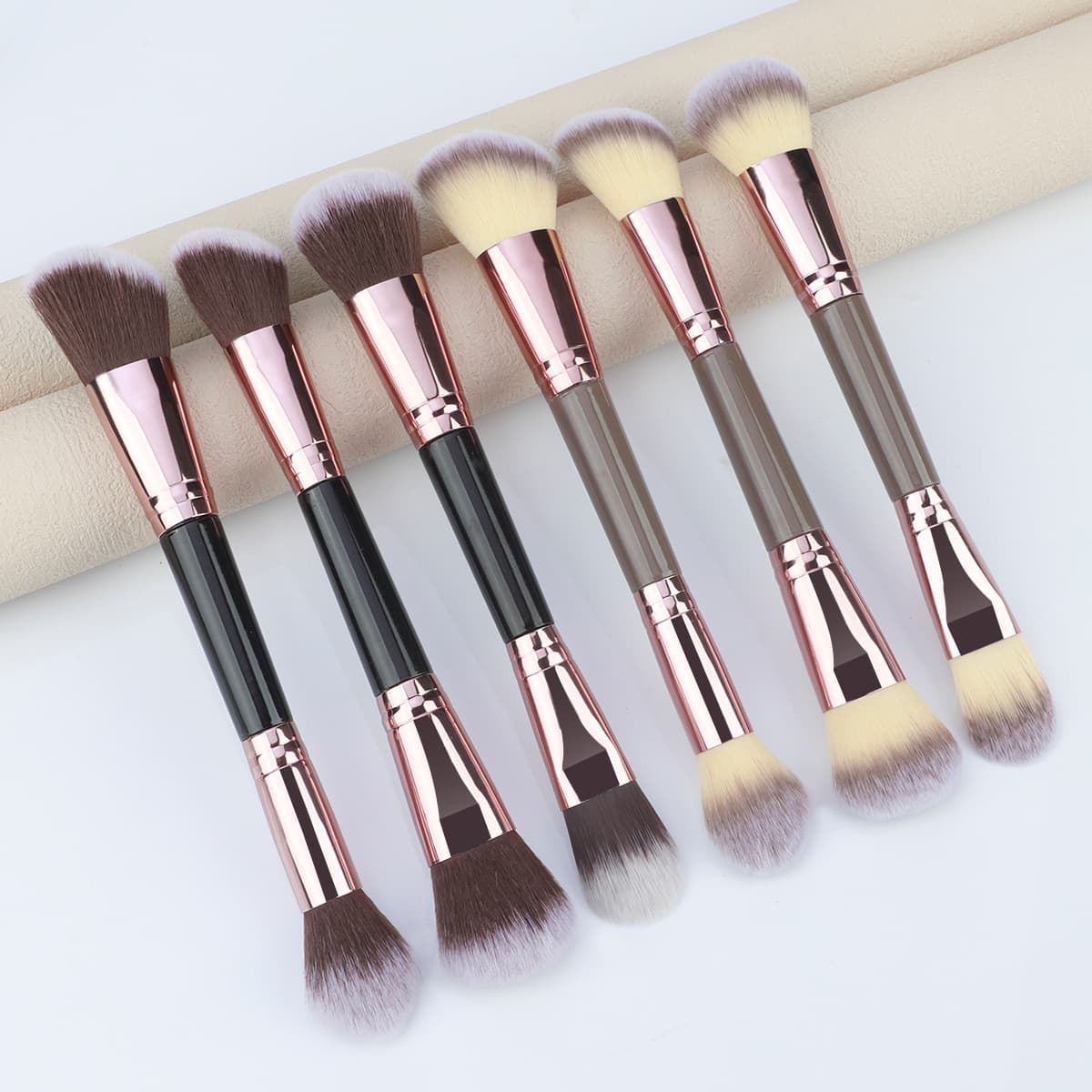 Cross-border 3-piece double-ended makeup brush set soft foundation contour brush loose powder brush high-gloss blush brush beauty tool