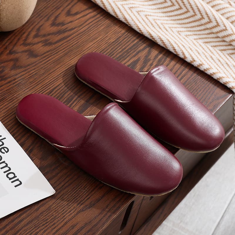 Spring Autumn Four Seasons Home Top Layer Lambskin Slippers for Women, Indoor Wood Floor Closed Toe Home Leather Slippers Factory