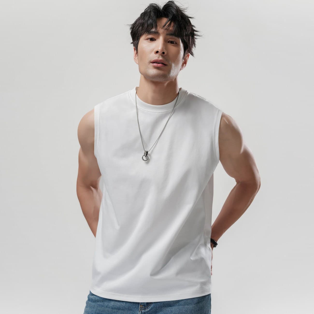 Trendy Sleeveless T-Shirt Vest Round Neck Top Men Comfortable Vest Large Shoulder Men's T-Shirt Loose Training Quick-Dry Stylish