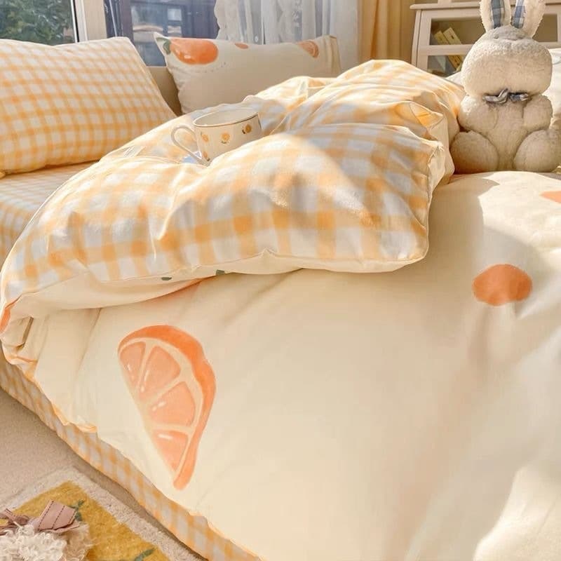 Ins Style Bedding Set: Light and Fresh Bed Linens, Washed Cotton, Brushed Finish, 3-Piece Set for Student Dormitory, Includes Fitted Sheet, Duvet Cover, and Pillowcase, Size 4