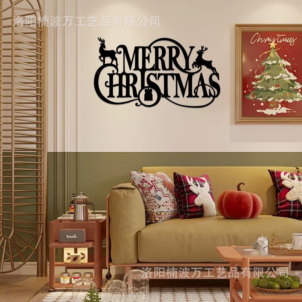 Moose Christmas Atmosphere Wall Decoration Holiday Home Atmosphere Hanging Wall Decor Iron Art Painting Art Wall Hanging