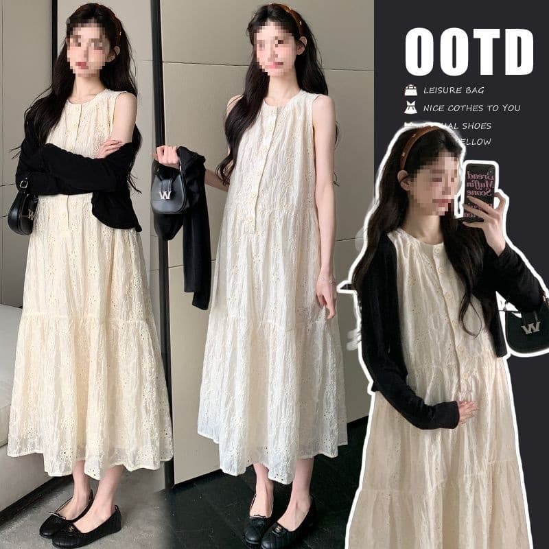 Maternity Wear 2026 Summer New Lace Hollow-Out Korean-Style Dress Sun Protection Clothing Simple Set for Going Out Two-Piece Set