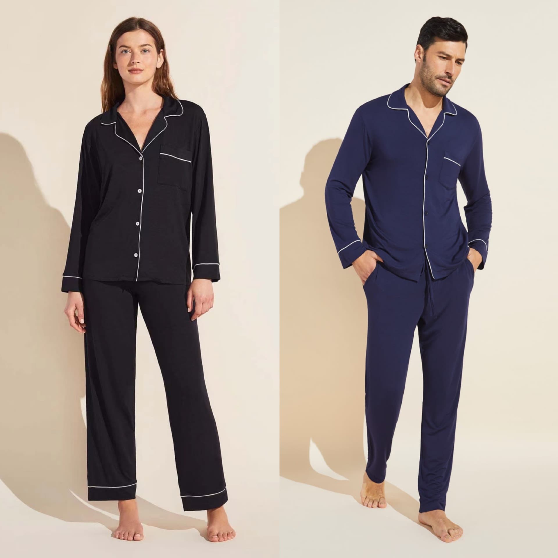 French Lazy Style Solid Color Modal Long Sleeve Sleepwear Women Shirt Style Men's Homewear Set Couple Outfit