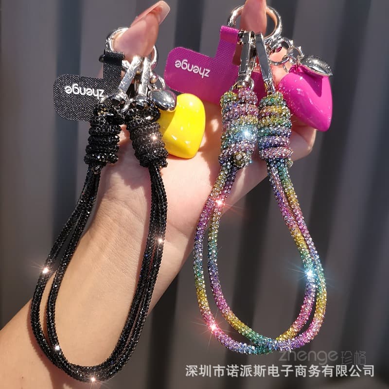 Colorful Flash Diamond Phone Lanyard Wrist Strap Short Ins Fashion Bracelet Sturdy Portable High-End Phone Case Hanging Chain