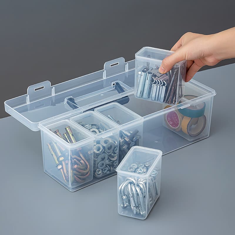 Multi-compartment transparent plastic parts organizer box, small parts storage case for screws, electronic components sorting tool box