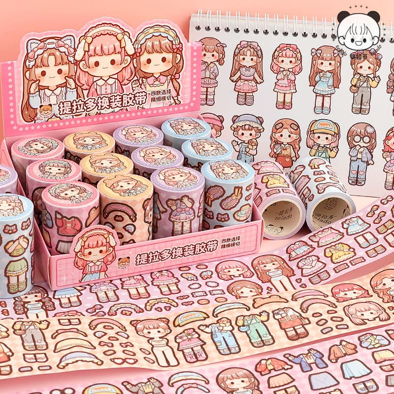 Tirado Dress-up Journal Tape Girls Princess Outfit Change Stickers Pre-cut Die-cut Scrapbooking Sticker Tape