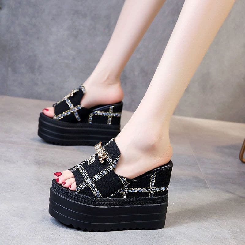 Thick Platform Wedge Sandals 2026 New Women's Outdoor Summer Fashion Peep-Toe Espadrille Waterproof Raised Sole Casual Slippers