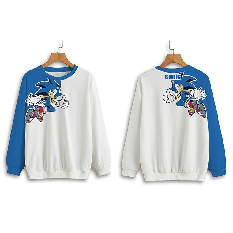 Cartoon Anime Trendy Brand Sonic Print Sweatshirt Ins Unisex Versatile Crewneck Long Sleeve T-shirt