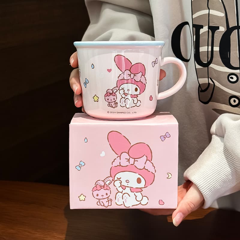 Sanrio Breakfast Cup Kuromi with Scale, Women's Milk Cup, Creative Cartoon Ceramic Cup for Drinking Water