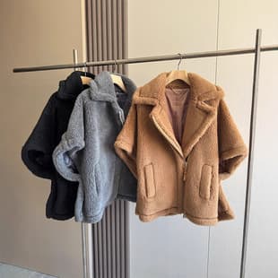 M Brand Large Lapel Women's Teddy Bear Zipper Cape Coat Women Teddy Warm Fashion Style Versatile Slimming Warm