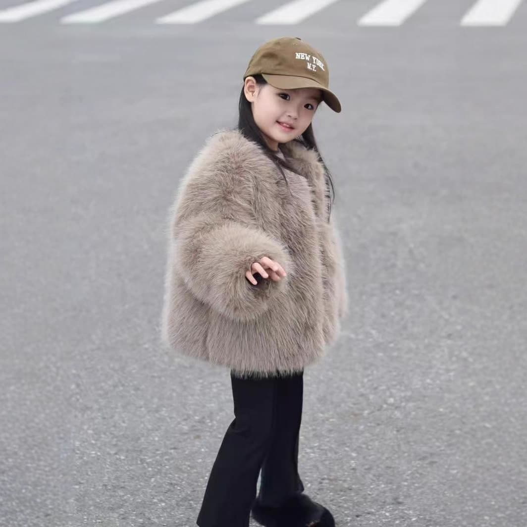 Children's Thickened Cotton Outwear, Girls' Leather Outwear, Warm Furry Top, Imitation Fox Fur New Boys' Outwear