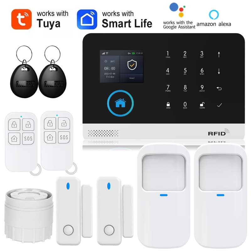 Home Alarm Kit Wireless WiFi GSM Burglar Touch Screen Tuya Smart Life App Alarm System