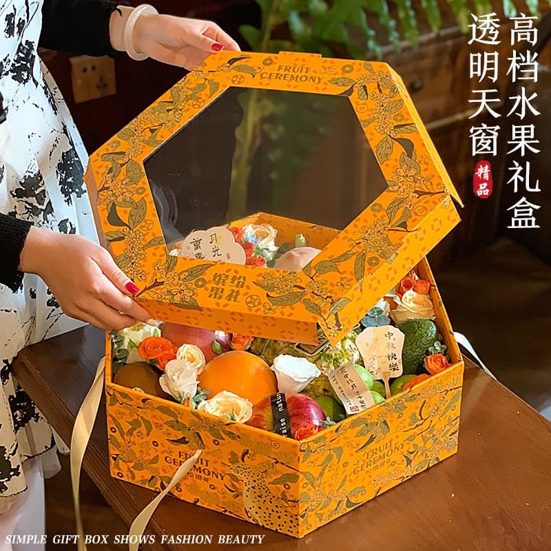 Fruit gift box mixed universal Spring Festival fruit packaging box empty box flower gift box transparent lid creative