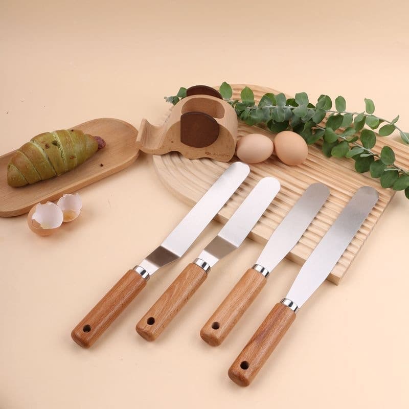 Factory Wholesale Creative Stainless Steel Baking Tool, Wooden Handle Cake Cream Spatula, Icing Spatula, Kitchen Baking Tool