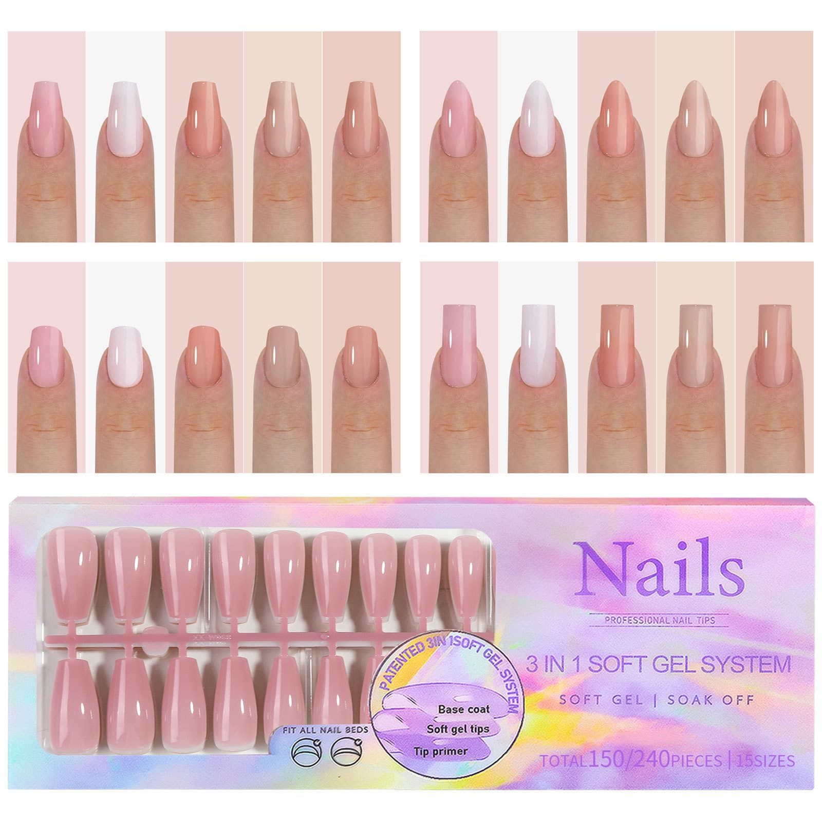 Cross-border Nude Press-On Nails, Seamless Removable Nail Art, French Style Fake Nail Stickers