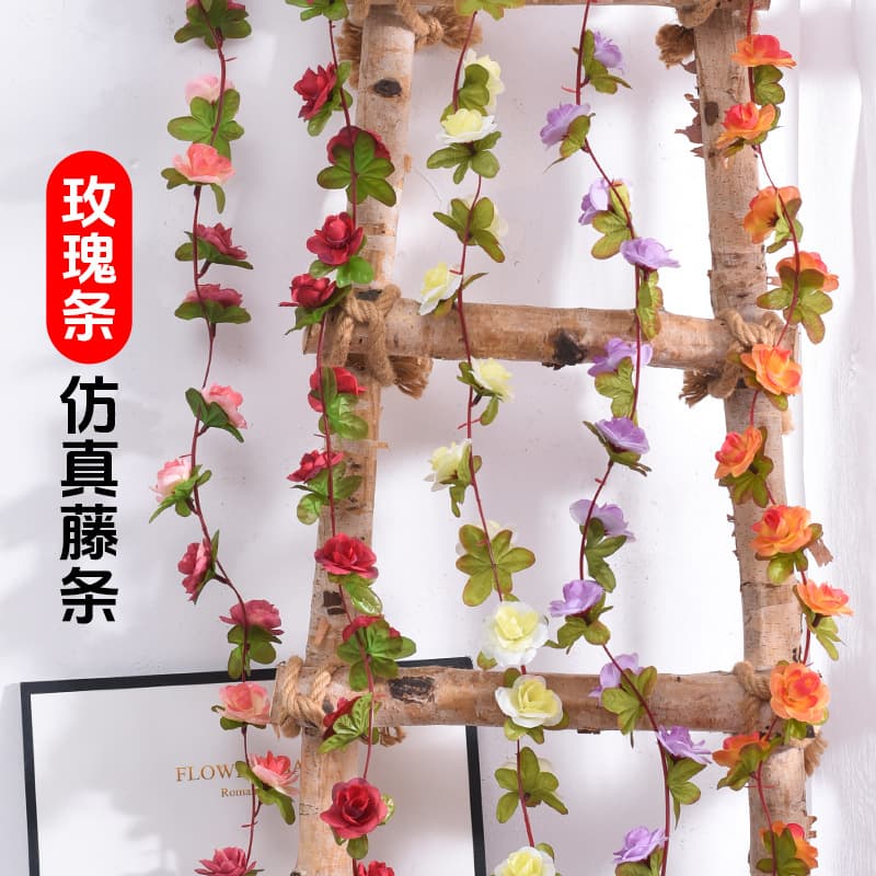 Artificial Rose Vine Fake Flower Garland for Air Conditioner Pipe Cover, Wholesale Wedding Decoration Home Decor Artificial Flowers