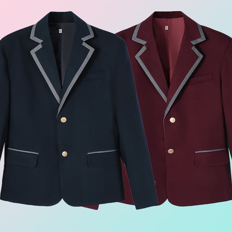 Deep Blue Dark Red School Uniform Jacket Easy Meet Junior High School Coat Polyester Fiber Regular Sleeve Length Flip Collar