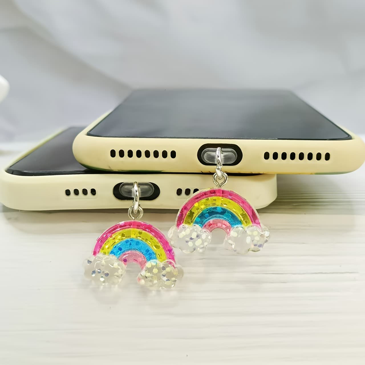 Phone Dust Plug Glitter Resin Rainbow Pendant DIY Jewelry / Android / C Universal Phone Dust Plug