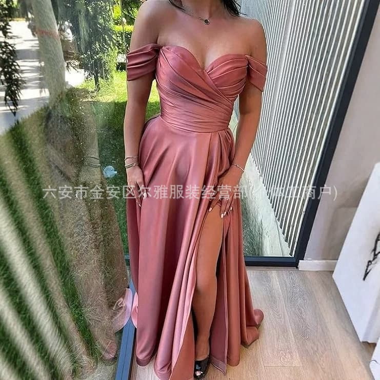 European and American One-Shoulder Strapless Evening Gown Amazon eBay New Year Party Host Dress Split Banquet Dress