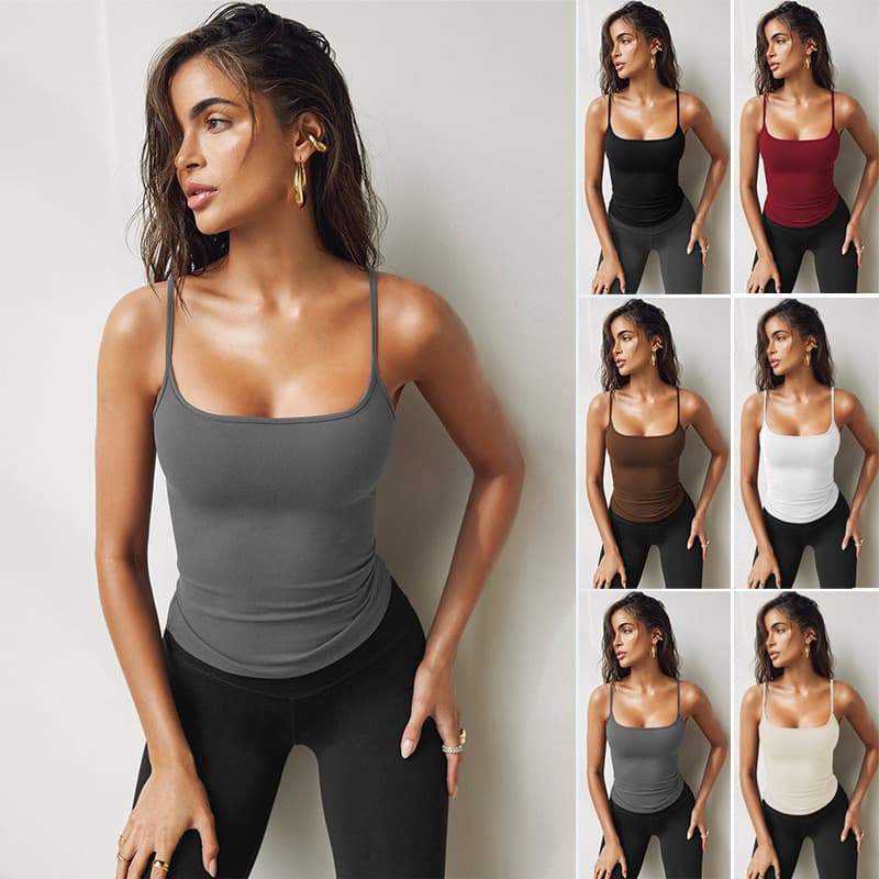 Amazon 2025 Summer New Knitted Spaghetti Strap Camisole Base Layer European and American Style Slim Fit Short Top