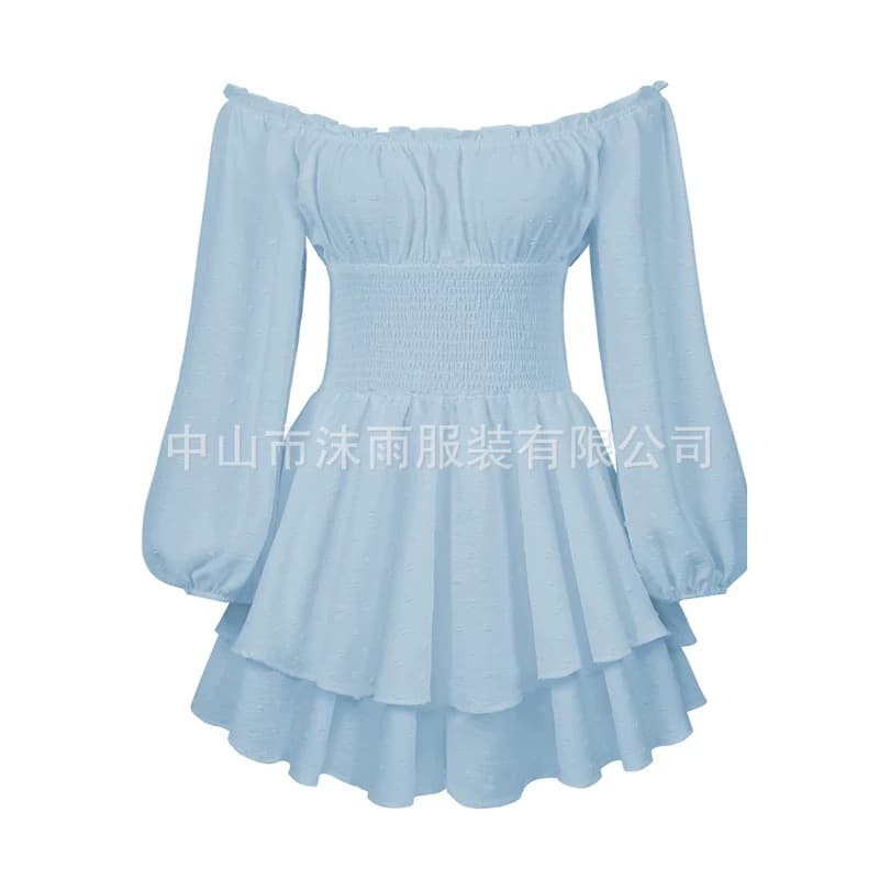 Cross-border Europe and America 2026 Amazon Summer New Style Elegant One-Shoulder Long Sleeve Dress Solid Color Elastic Waist Skirt