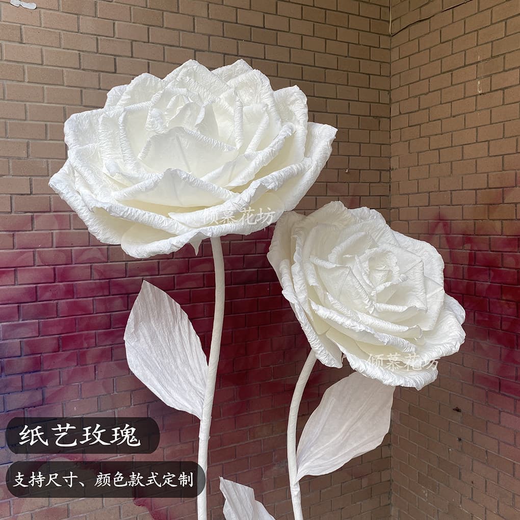 Giant White Rose Wedding Prop for Mall Window Display Wedding Scene Simulation Paper Flower Aisle Guide Preserved Flower