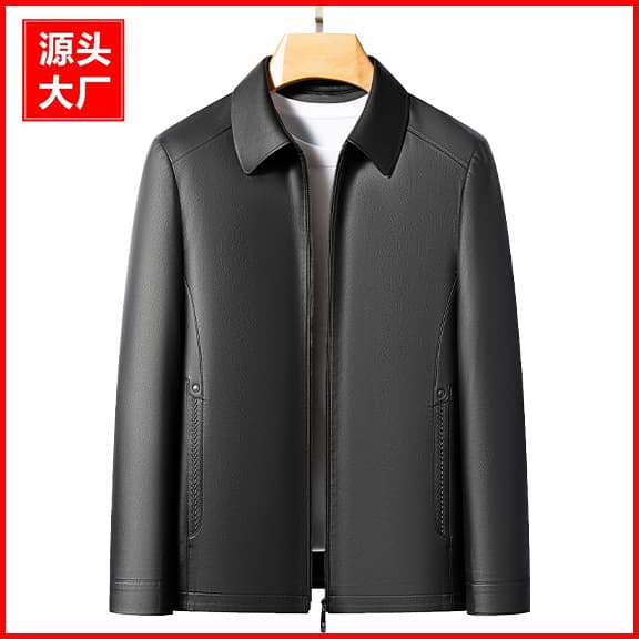 Inoboni | Autumn/Winter New Men's Leather Jacket with Lapel - Popular Business Casual Windproof Leather Coat 2580