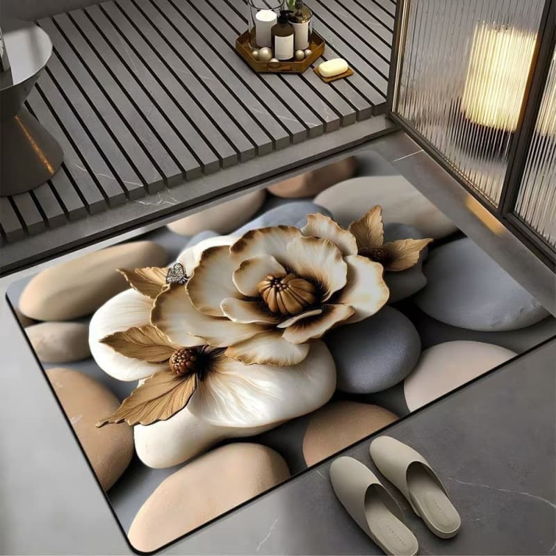 Camellia Special-Shaped Diatom Mud Carpet Cloakroom Bedroom Accessible Luxury Floor Mat Bathroom Kitchen Water-Absorbent Non-Slip Quick-Drying Mat