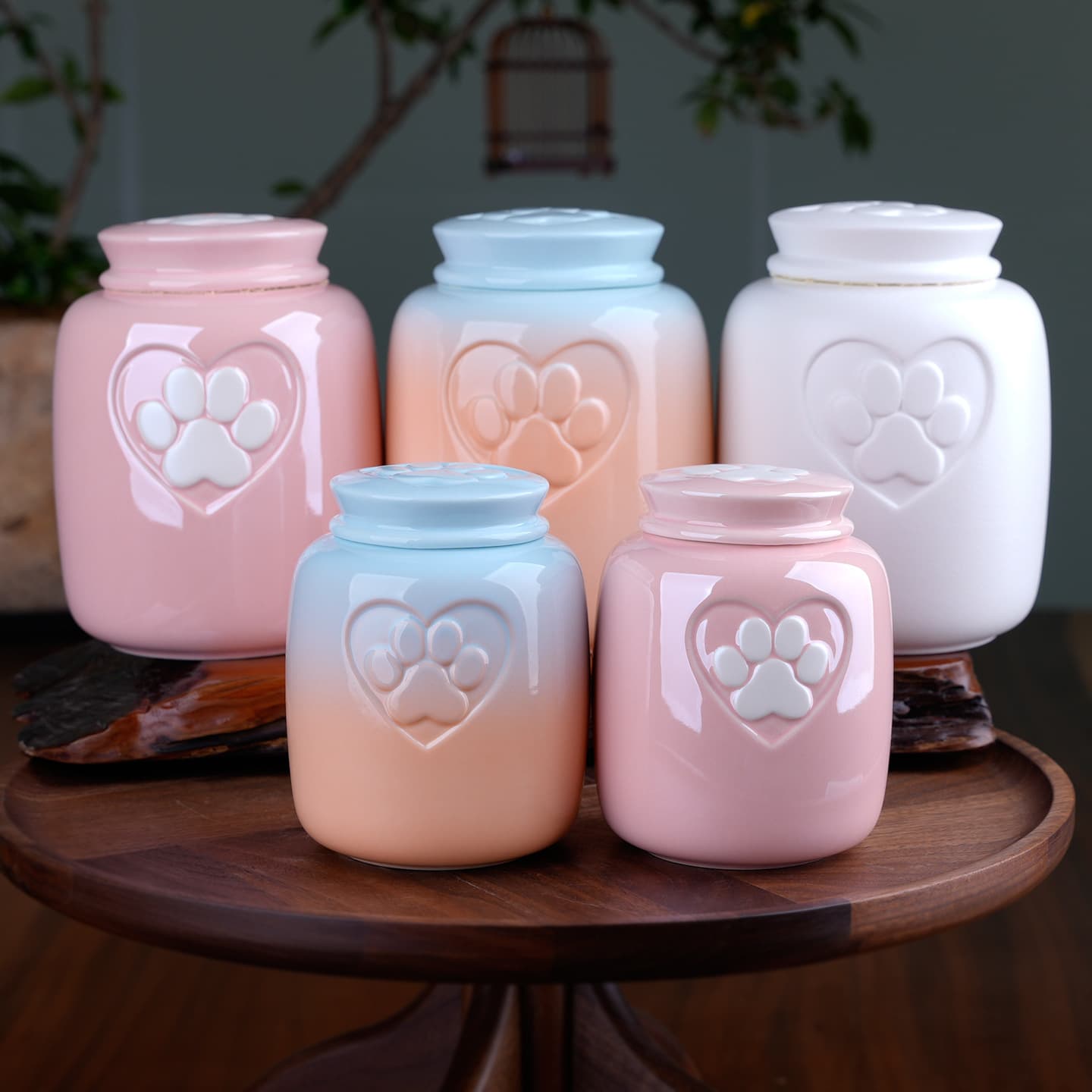 Creative Heart Paw Print Ceramic Sealed Jar Non-Woven Moisture-Proof Storage Bottle Fragrance Powder Jar Tea Canister Tea Storage Straight Jar