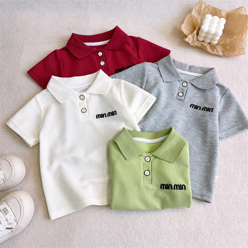 Children's Polo Shirt for Boys, Korean-style Turn-down Collar Short Sleeve, Summer Solid Color Embroidered Letter T-shirt, School Class Uniform for Middle and Older Kids