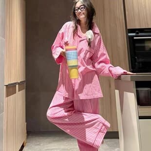 Spring Women's Pajamas: New Cloud Cotton, Long Sleeves, Small Notched Collar, Long Pants, Casual Loungewear Set